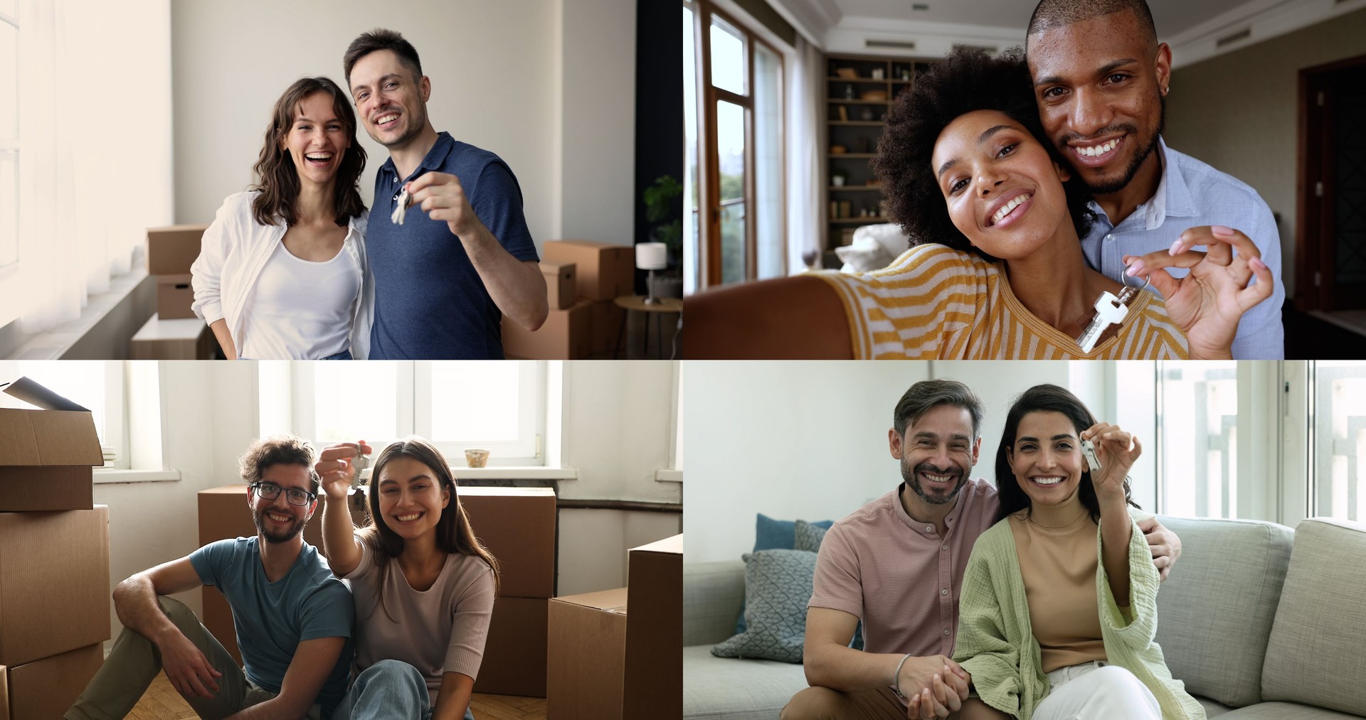 Collage of married couples enjoy relocation day to own house